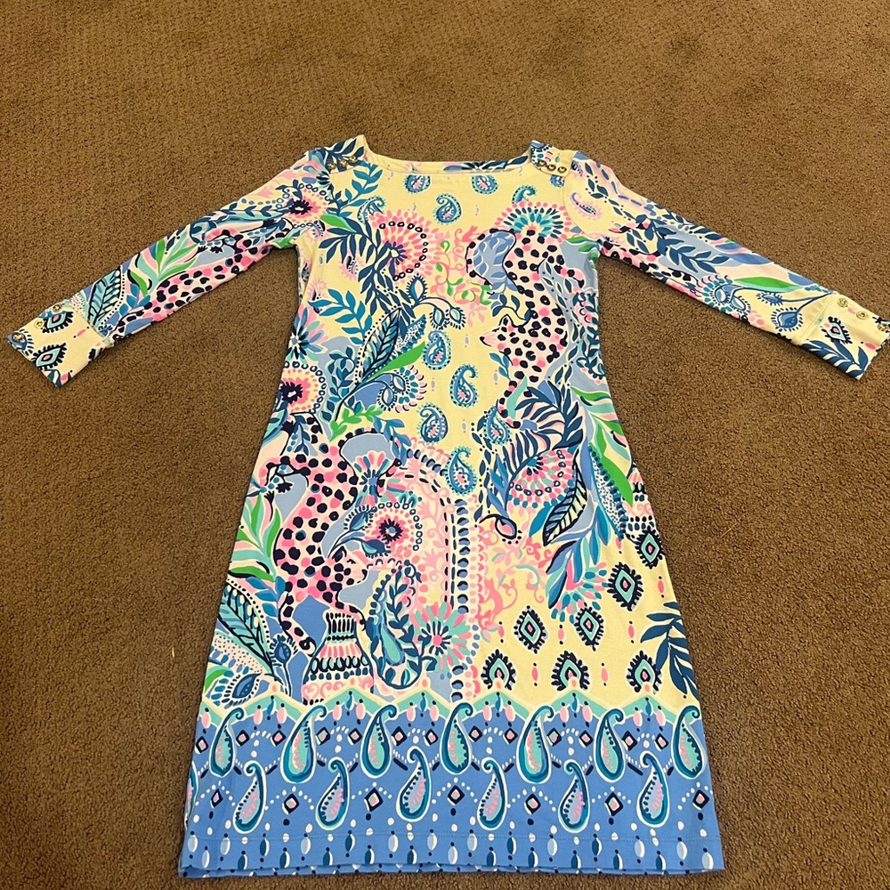 Lilly Pulitzer XXS Floral Patterned Blue and Pink Dress Macadamia Haute Couture